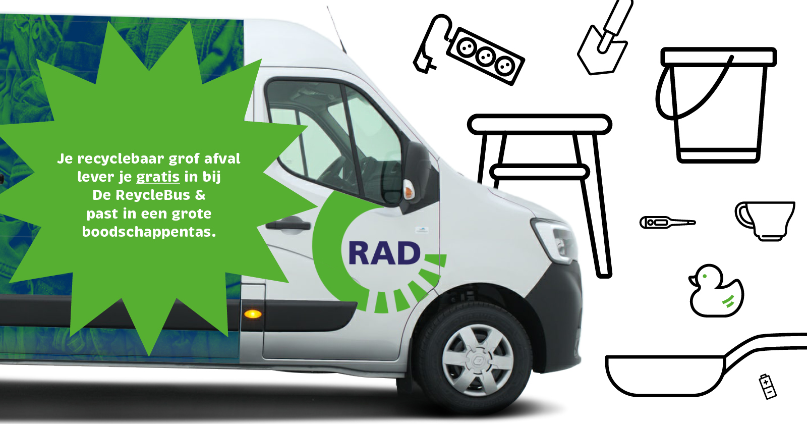 RecycleBus met voorbeelden van in te leveren recyclebaar grof afval